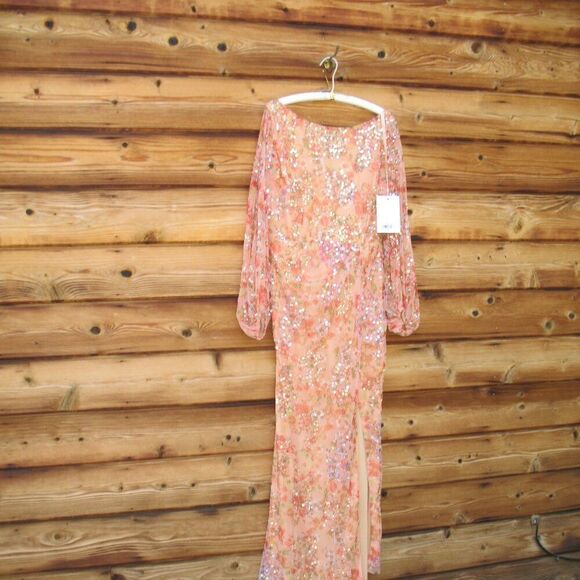 Mac Duggal 93547 Womens FLORAL PRINT SEQUINED PUFF SLEEVE GOWN - Picture 6 of 14